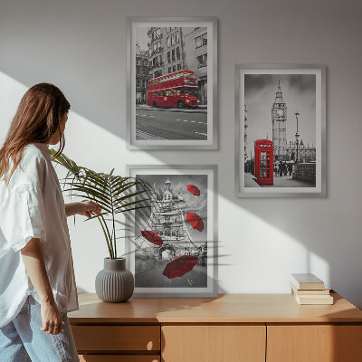 Gerahmtes bilderset Red Accents London