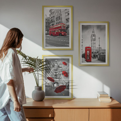 Gerahmtes bilderset Red Accents London