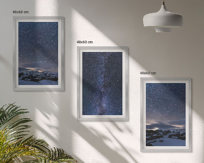 Bilder-3er-set mit rahmen Nachthimmel, Berge, Sterne