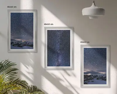 3er-Set Bilder mit Rahmen Nachthimmel mit Bergen und Sternen
