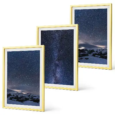 3er-Set Bilder mit Rahmen Nachthimmel mit Bergen und Sternen