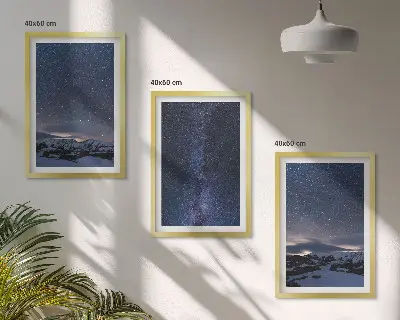 3er-Set Bilder mit Rahmen Nachthimmel mit Bergen und Sternen