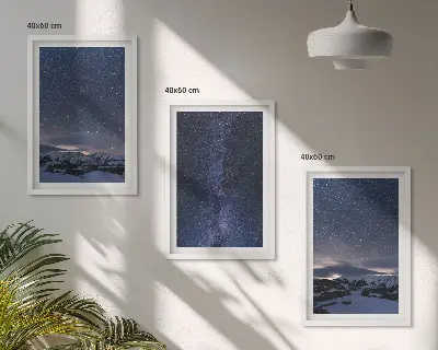 3er-Set Bilder mit Rahmen Nachthimmel mit Bergen und Sternen