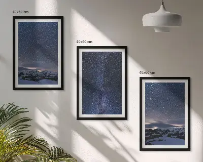 3er-Set Bilder mit Rahmen Nachthimmel mit Bergen und Sternen