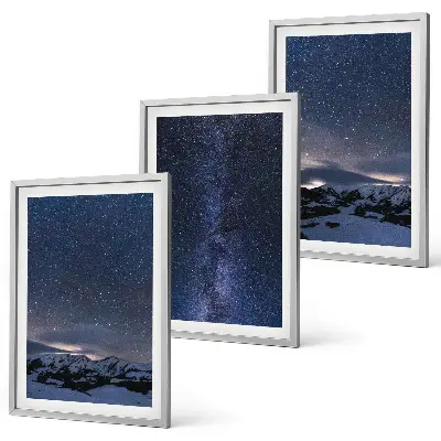 3er-Set Bilder mit Rahmen Nachthimmel mit Bergen und Sternen