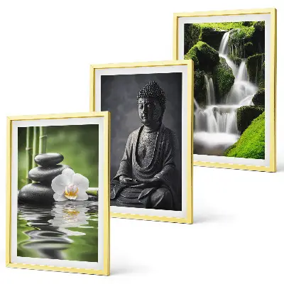 Gerahmtes Bilderset mit entspannender Zen-Wassermalerei