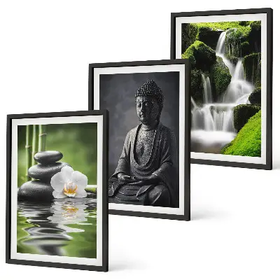 Gerahmtes Bilderset mit entspannender Zen-Wassermalerei