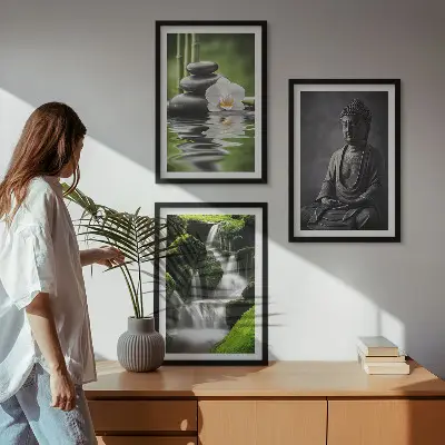 Gerahmtes Bilderset mit entspannender Zen-Wassermalerei