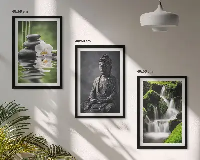 Gerahmtes Bilderset mit entspannender Zen-Wassermalerei