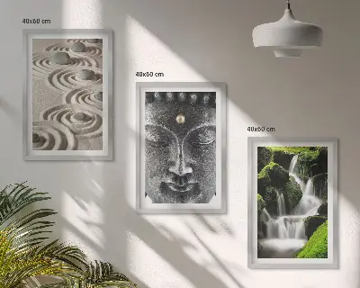 3er-Set Bilder mit Rahmen Motiv Der Frieden der Steine des Buddha Zen-Wasserfalls