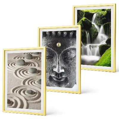 3er-Set Bilder mit Rahmen Motiv Der Frieden der Steine des Buddha Zen-Wasserfalls