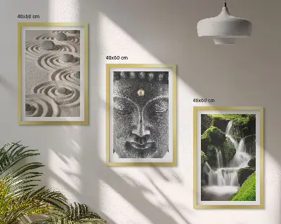 3er-Set Bilder mit Rahmen Motiv Der Frieden der Steine des Buddha Zen-Wasserfalls