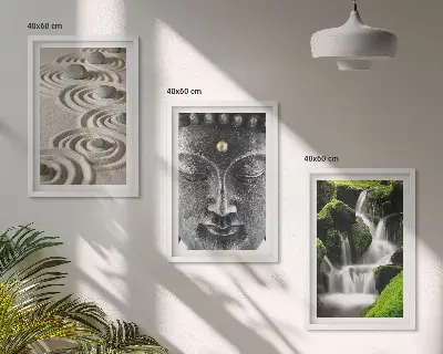 3er-Set Bilder mit Rahmen Motiv Der Frieden der Steine des Buddha Zen-Wasserfalls