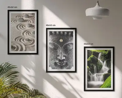 3er-Set Bilder mit Rahmen Motiv Der Frieden der Steine des Buddha Zen-Wasserfalls