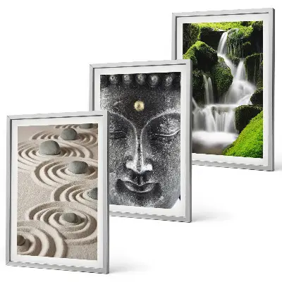 3er-Set Bilder mit Rahmen Motiv Der Frieden der Steine des Buddha Zen-Wasserfalls