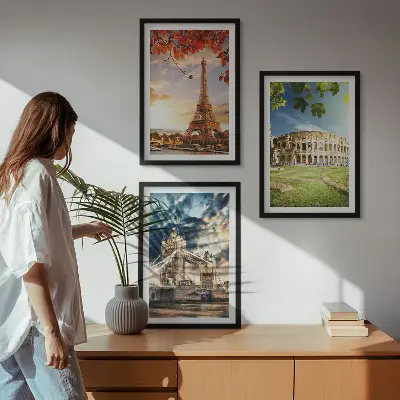 Denkmäler Europas Bilder-3er-Set mit Rahmen