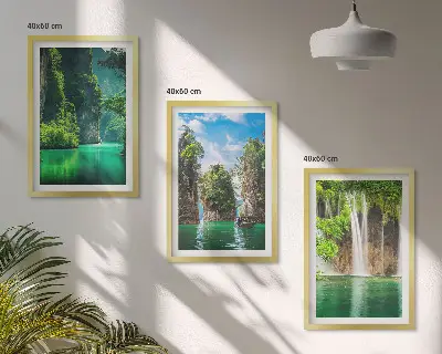 Gerahmtes Bilderset mit grünen Landschaften und Wasserfällen