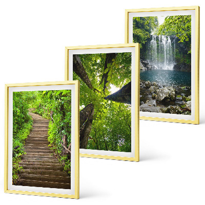 Bilder-3er-set mit rahmen Pfad Wald Wasserfall Vegetation
