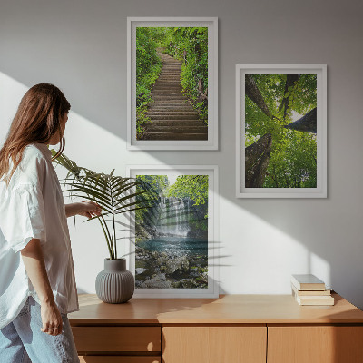 Bilder-3er-set mit rahmen Pfad Wald Wasserfall Vegetation