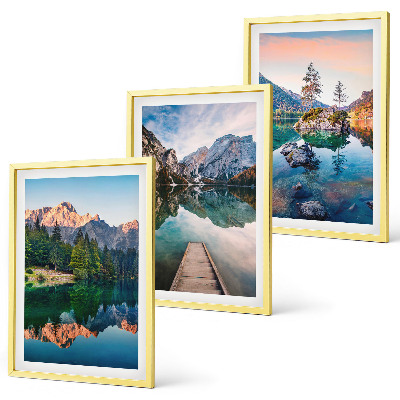 Bilder-3er-set mit rahmen Spiegelung des Waldes in Bergseen