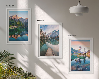 Bilder-3er-set mit rahmen Spiegelung des Waldes in Bergseen