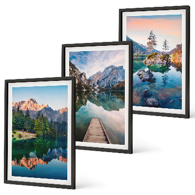 Bilder-3er-set mit rahmen Spiegelung des Waldes in Bergseen