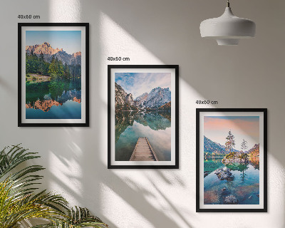 Bilder-3er-set mit rahmen Spiegelung des Waldes in Bergseen