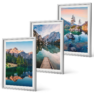 Bilder-3er-set mit rahmen Spiegelung des Waldes in Bergseen
