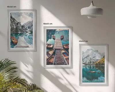 Bilderset mit Rahmen, 3-teilig Motiv „See, Brücken, Berge“