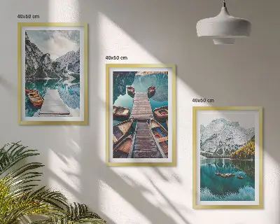 Bilderset mit Rahmen, 3-teilig Motiv „See, Brücken, Berge“