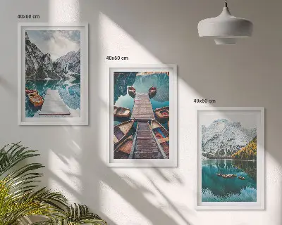 Bilderset mit Rahmen, 3-teilig Motiv „See, Brücken, Berge“