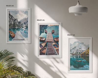 Bilder-3er-set mit rahmen See, Brücken, Berge
