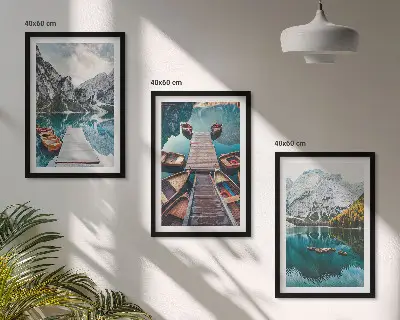 Bilderset mit Rahmen, 3-teilig Motiv „See, Brücken, Berge“