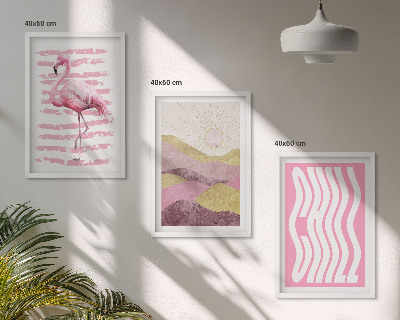 Bilder-3er-set mit rahmen Pastelllandschaft mit rosa Flamingos