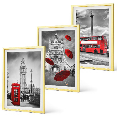Gerahmtes bilderset Roter Regenschirmstand und Londoner Bus