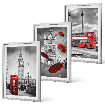 Gerahmtes bilderset Roter Regenschirmstand und Londoner Bus