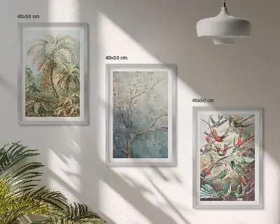 3er-Set Bilder mit Rahmen mit tropischen Pflanzen, Vögeln und Naturmotiven