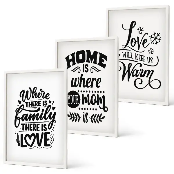 Bilder-3er-Set mit Rahmen Familie, Liebe, Zuhause und Wärme