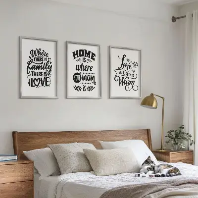 Bilder-3er-Set mit Rahmen Familie, Liebe, Zuhause und Wärme