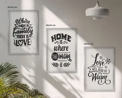 Bilder-3er-Set mit Rahmen Familie, Liebe, Zuhause und Wärme