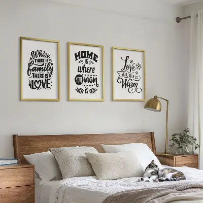 Bilder-3er-Set mit Rahmen Familie, Liebe, Zuhause und Wärme