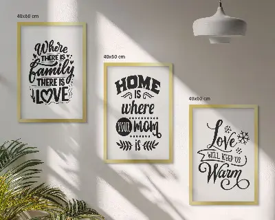 Bilder-3er-Set mit Rahmen Familie, Liebe, Zuhause und Wärme