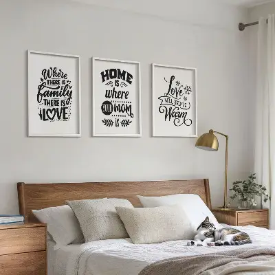 Bilder-3er-Set mit Rahmen Familie, Liebe, Zuhause und Wärme