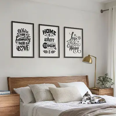 Bilder-3er-Set mit Rahmen Familie, Liebe, Zuhause und Wärme