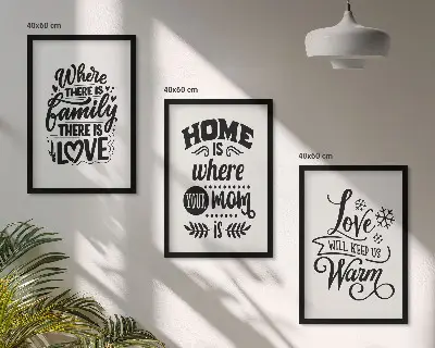 Bilder-3er-Set mit Rahmen Familie, Liebe, Zuhause und Wärme