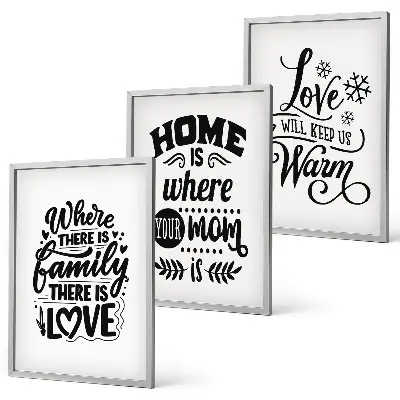 Bilder-3er-Set mit Rahmen Familie, Liebe, Zuhause und Wärme