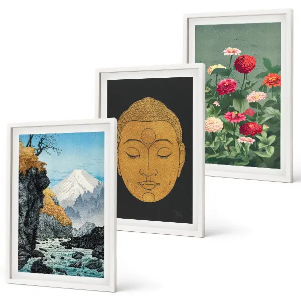 Gerahmtes Bilderset Japanische Natur im Japandi-Stil