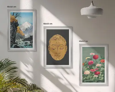 Gerahmtes Bilderset Japanische Natur im Japandi-Stil