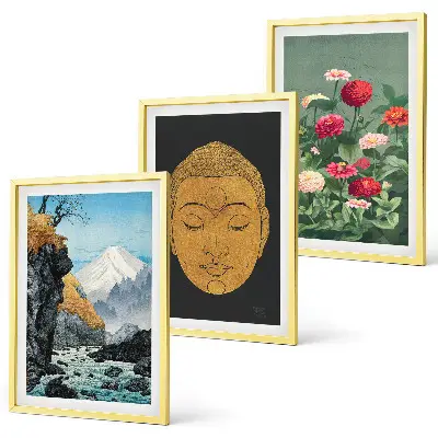 Gerahmtes Bilderset Japanische Natur im Japandi-Stil