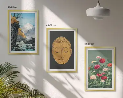 Gerahmtes Bilderset Japanische Natur im Japandi-Stil